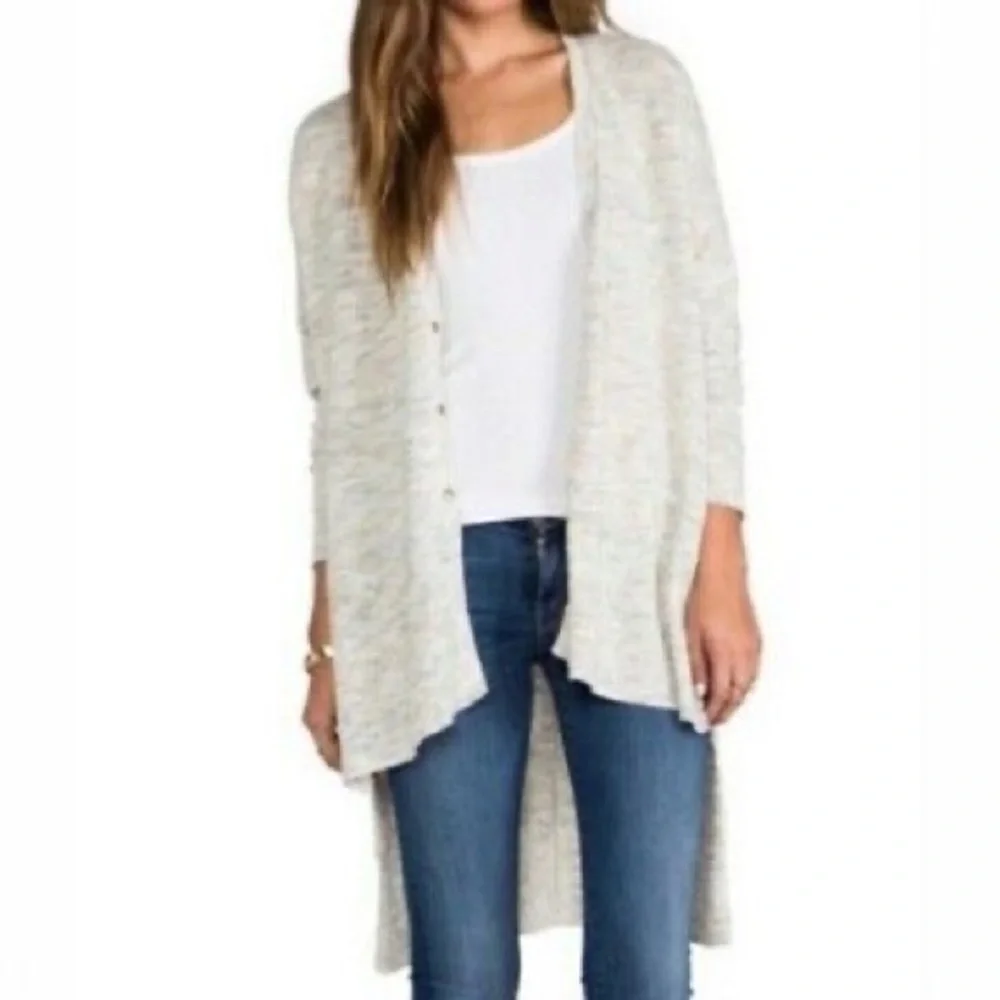 FREE PEOPLE Cream Multicolor Marled Button High Low‎ TGIF Cardigan - Picture 8 of 8